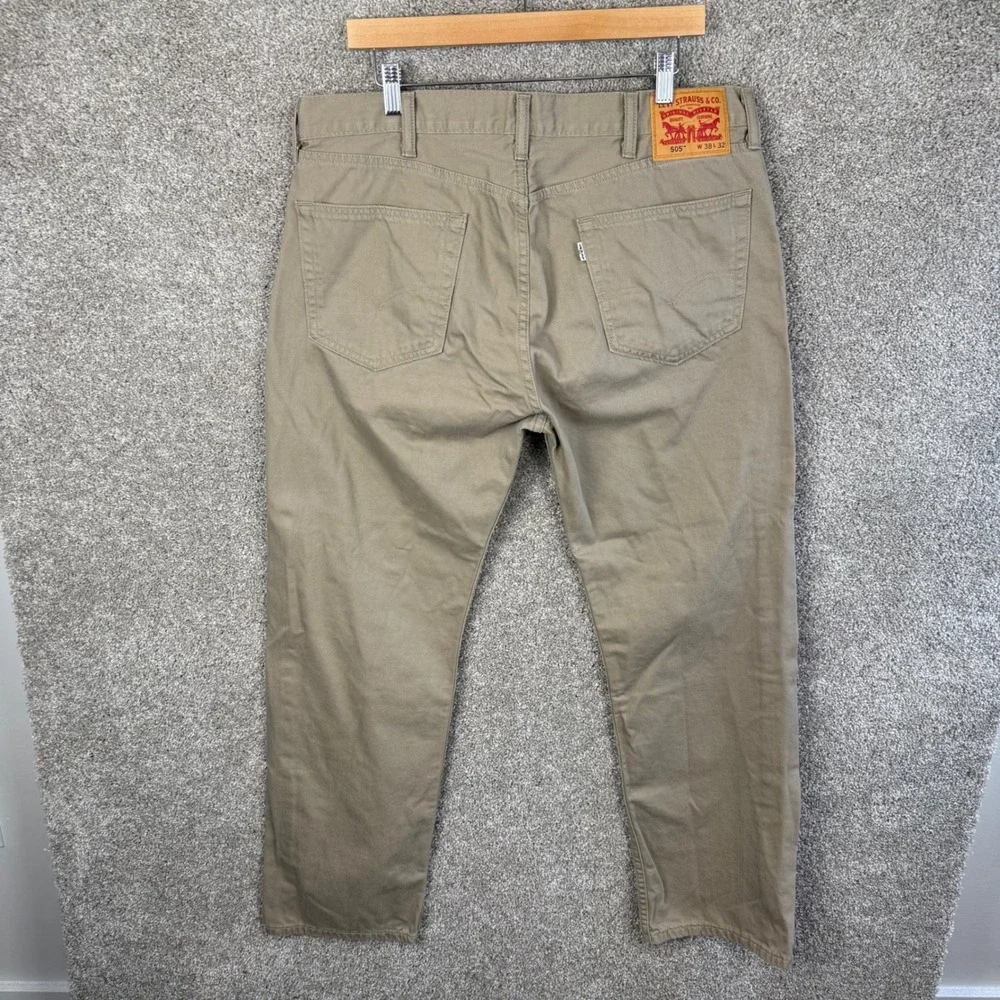 Levis 505 Regular Fit Straight Leg Jeans Mens 38x32 Tan Khaki‎ Twill 00505-0718